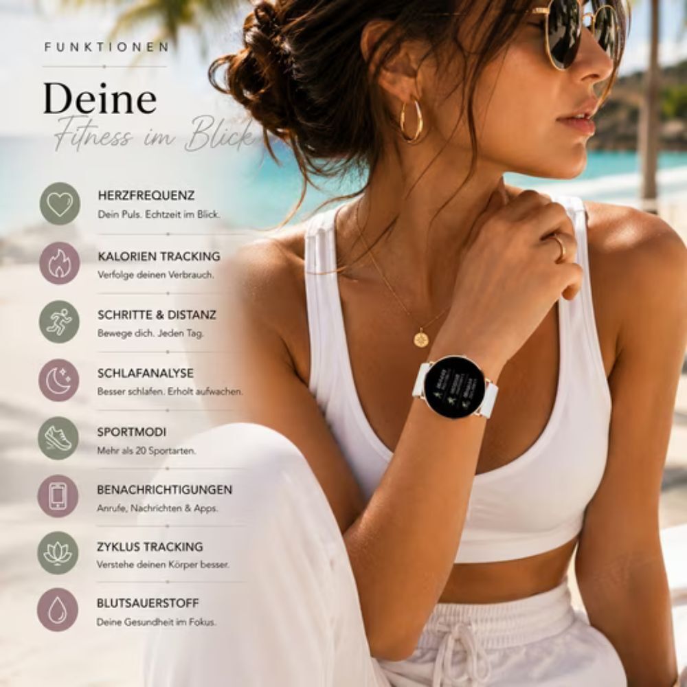 SIONA 2 Damen Smartwatch Roségold Weiß – AMOLED, 7 Tage Akku, IP68 – Bild 6