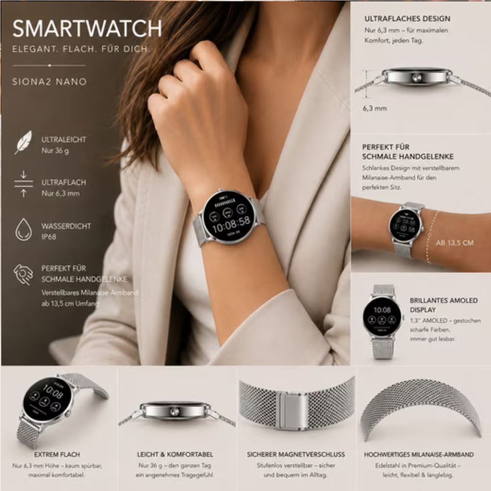 SIONA 2 Damen Sportuhr Topas Silver – Smartwatch mit AMOLED & IP68 – Bild 8