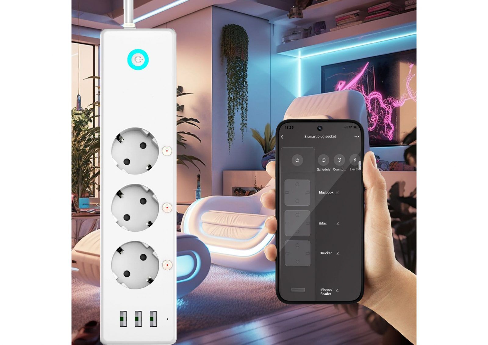 WIFI 3er Steckdosenleiste mit USB Ports – Bild 4