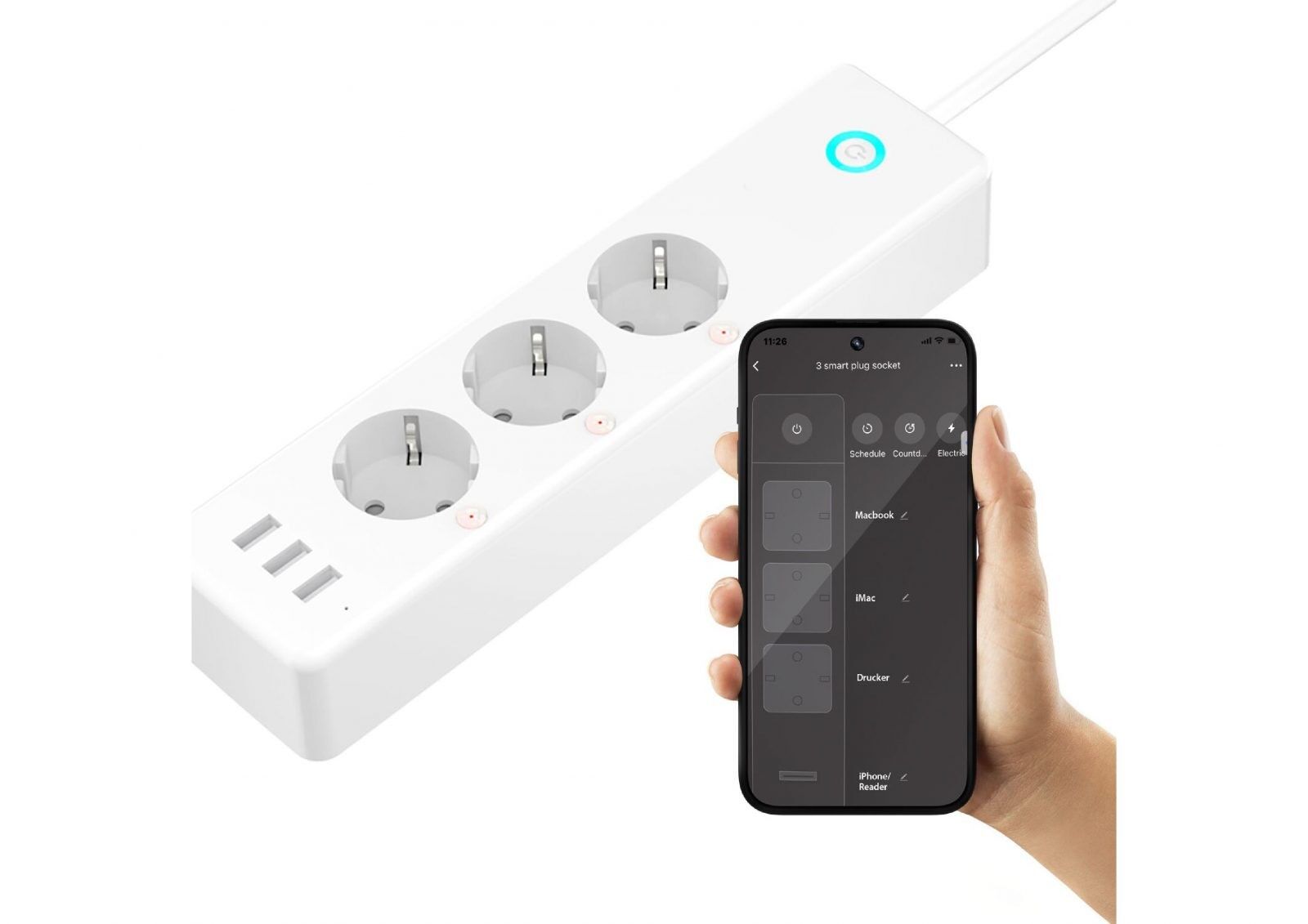 XCOAST Kompakte 3-fach Steckdosenleiste mit USB-Anschlüssen