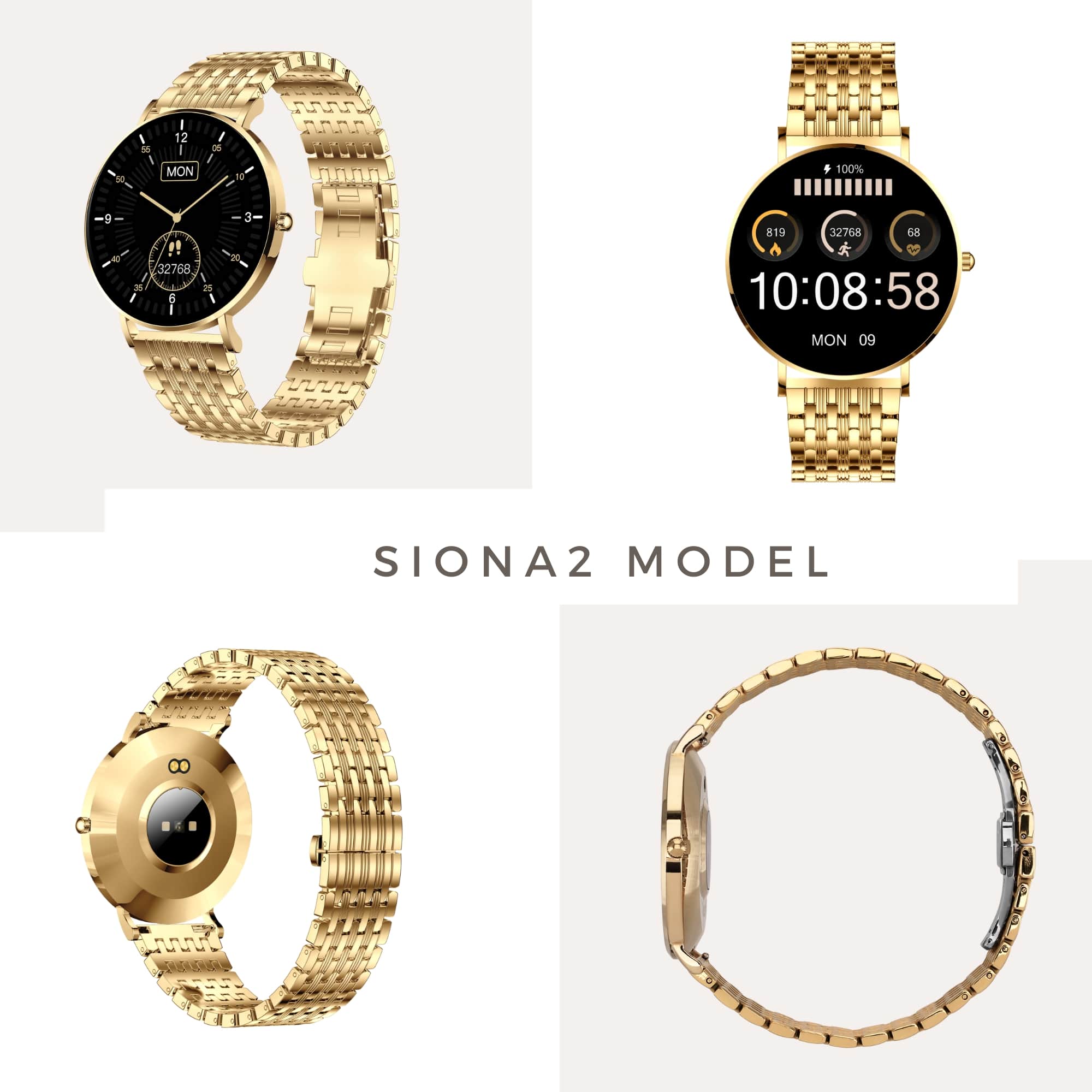 XCOAST 570479-G-Damen Smartwatch gold elegant mit Pulsmesser