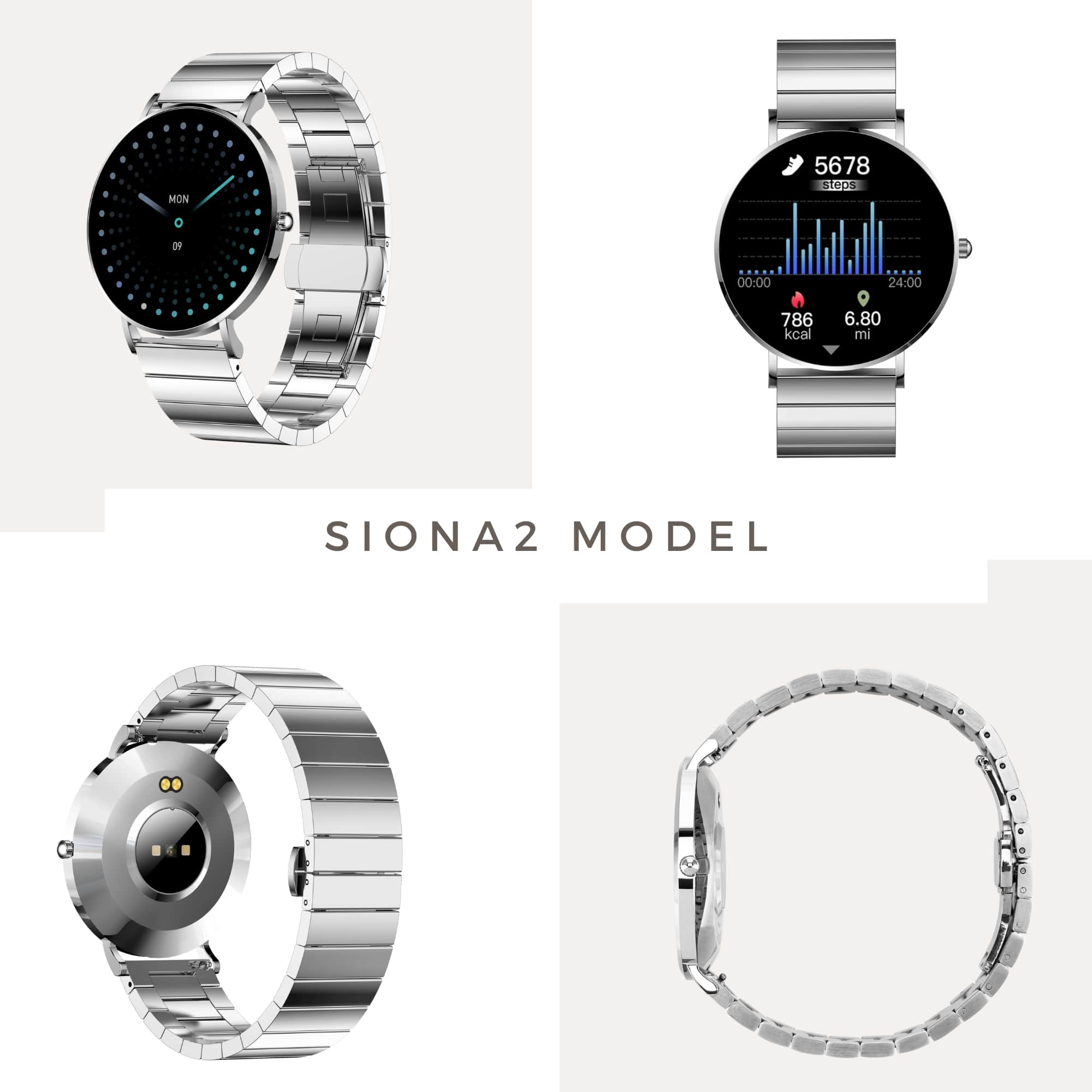 SIONA2 Smartuhr rund Unisex Smartwatch mit Puls