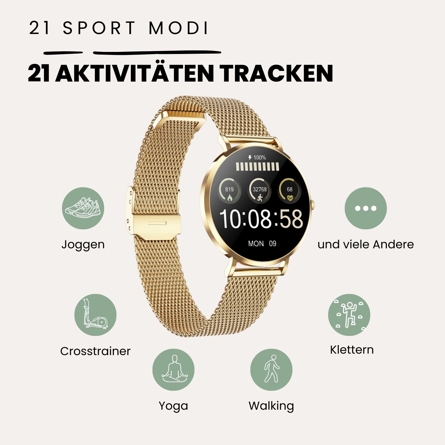 Frauen Mini Smartwatch Smartuhr Gold Damen
