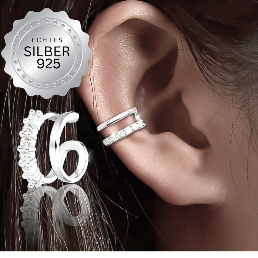 Moderner Ear Cuff Silber geometrisch doppelt Zirkonia