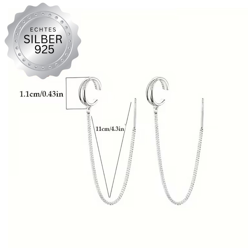 Ear Cuff Kreuz 925 Silber Damen – Ohrring Set ohne Piercing mit Kette & Quaste, hypoallergen – Bild 2